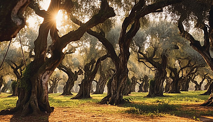 A grove of ancient olive trees basking in the Mediterranean sun.