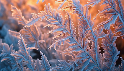 Delicate frost patterns on a cold winter morning.