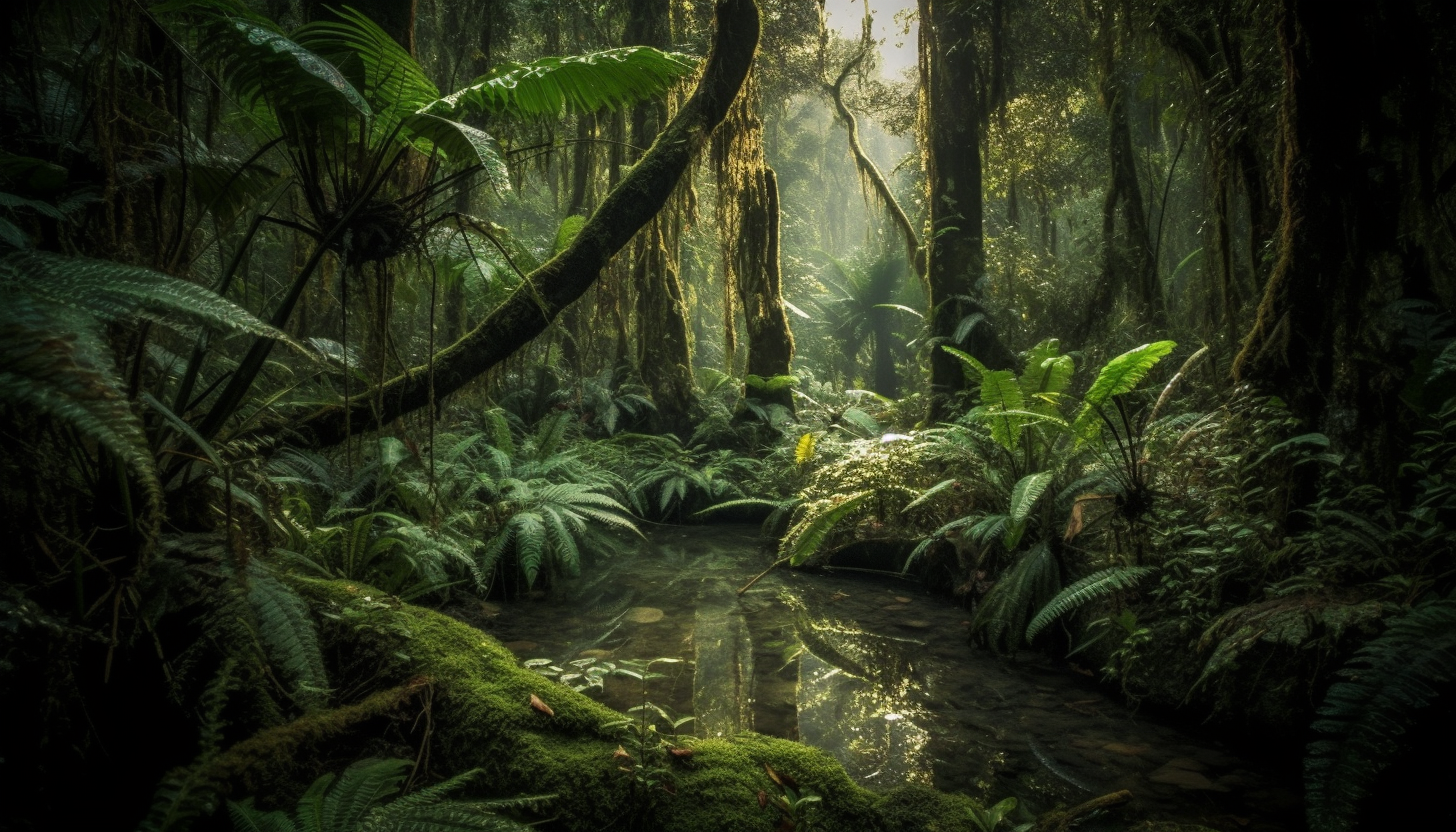 Rainforest scenes featuring dense foliage and unique wildlife.