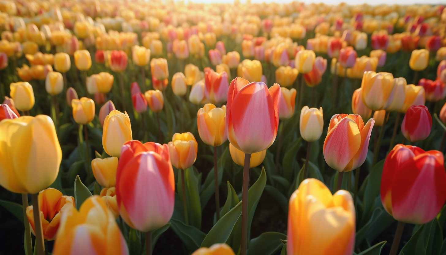 A field of tulips in full bloom during spring.