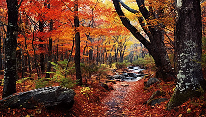 Dazzling display of fall colors in a secluded forest.