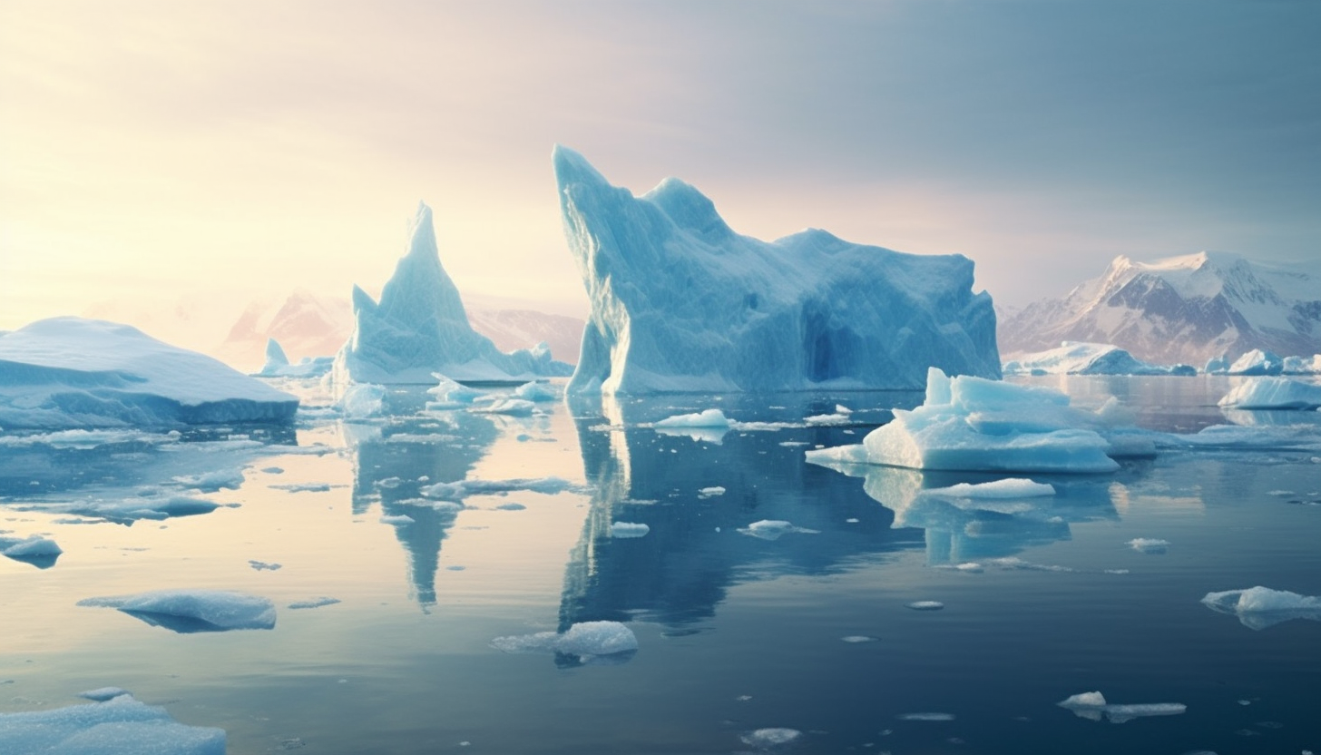 Icebergs floating in the frigid waters of a polar sea.