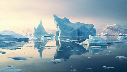 Icebergs floating in the frigid waters of a polar sea.