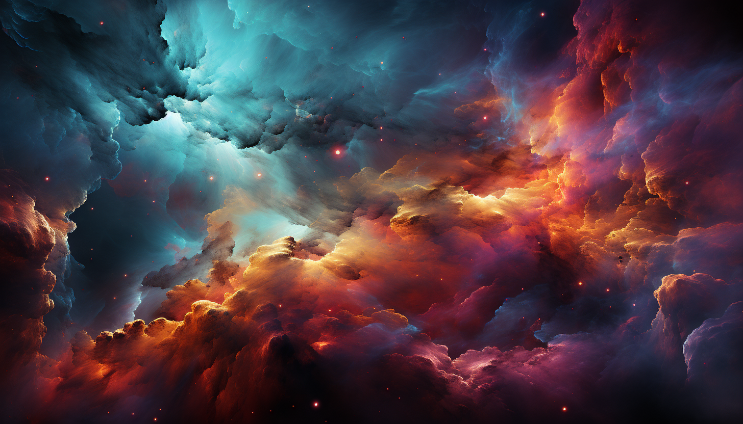 A vibrant nebula in space, with a mix of vibrant colors and patterns.