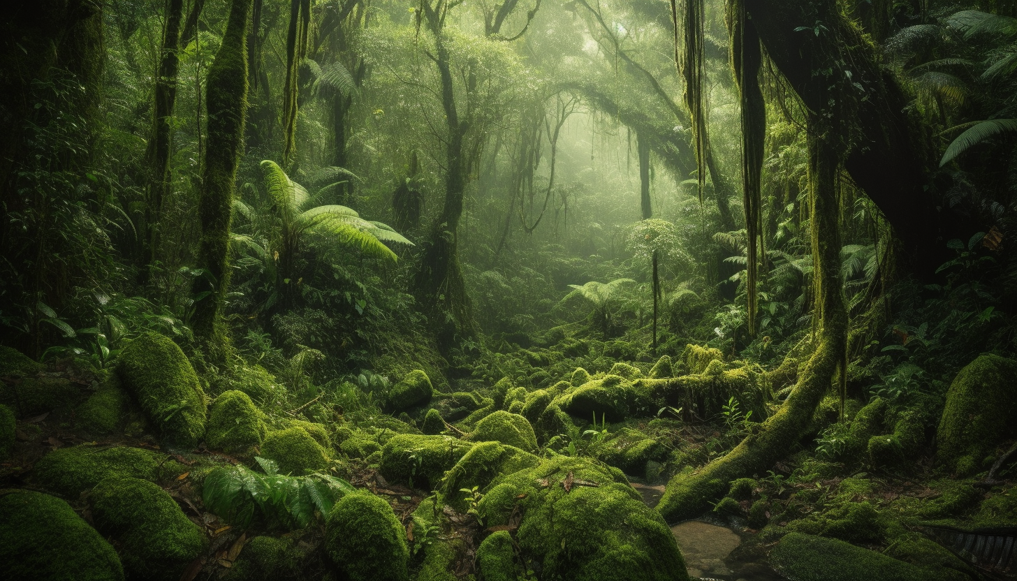 Lush, green rainforests teeming with life and the sounds of nature.