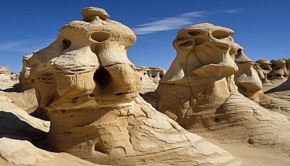 Rock formations shaped by erosion, resembling sculptures crafted by nature.