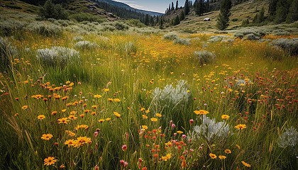 Picturesque meadows filled with vibrant wildflowers and tall grasses.