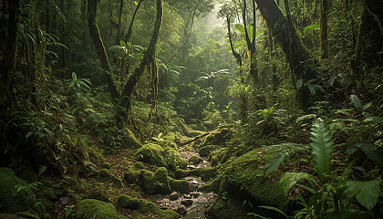 Lush, green rainforests teeming with life and the sounds of nature.