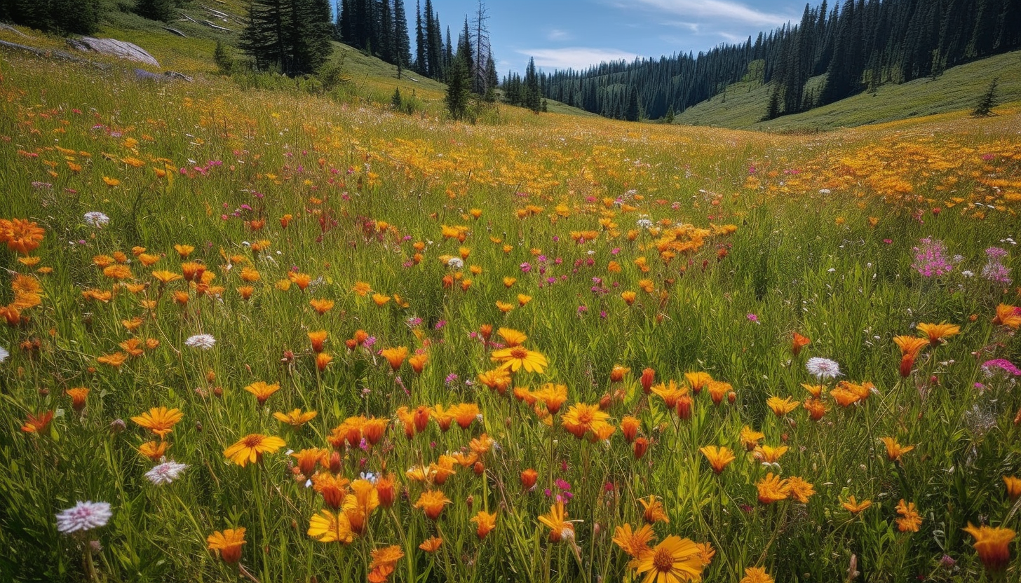 Picturesque meadows filled with vibrant wildflowers and tall grasses.