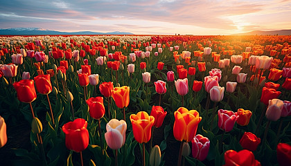 A field of tulips in full bloom during spring.