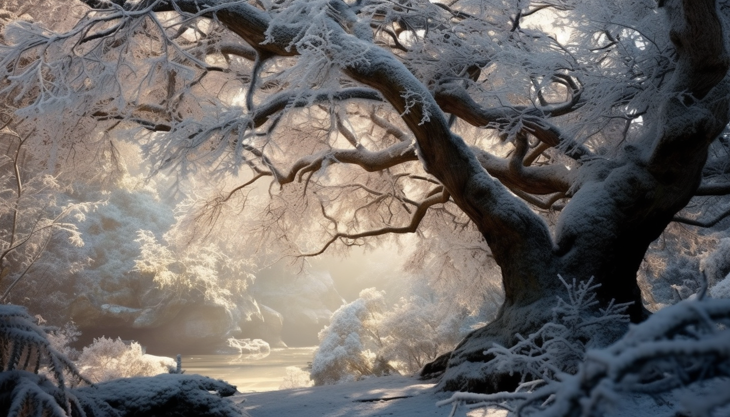 Frost-covered landscapes, with delicate ice crystals adorning branches and leaves.