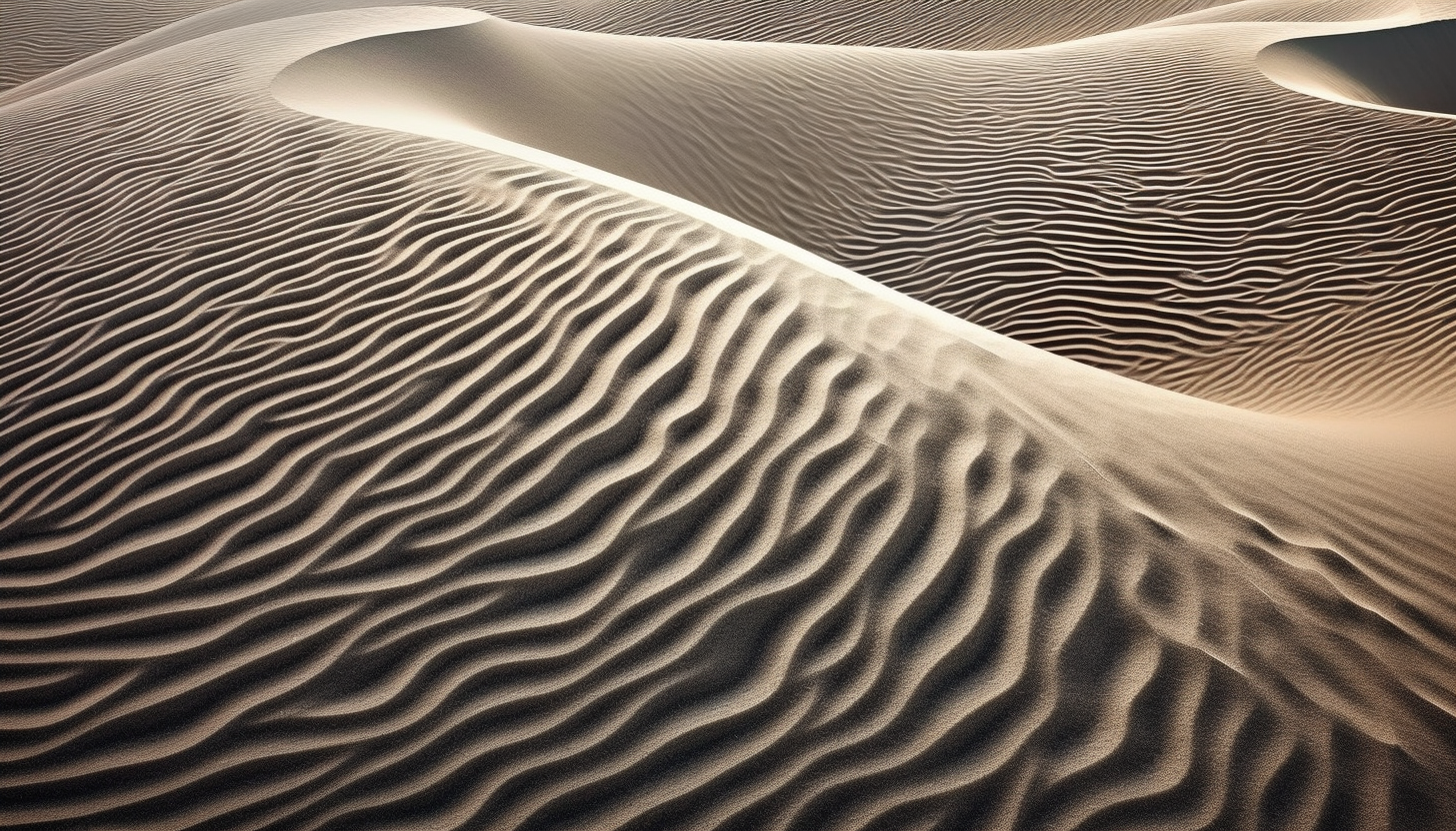 Waves etching intricate patterns on a sandy beach.