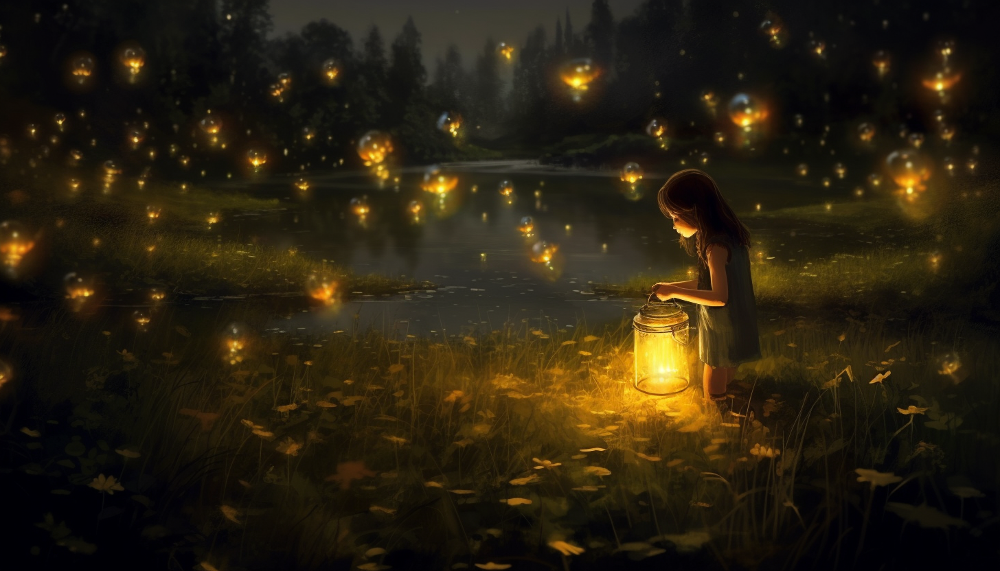 Fireflies illuminating a warm summer night.