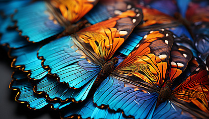 A detailed, macro shot of a butterfly wing, highlighting its intricate patterns and colors.