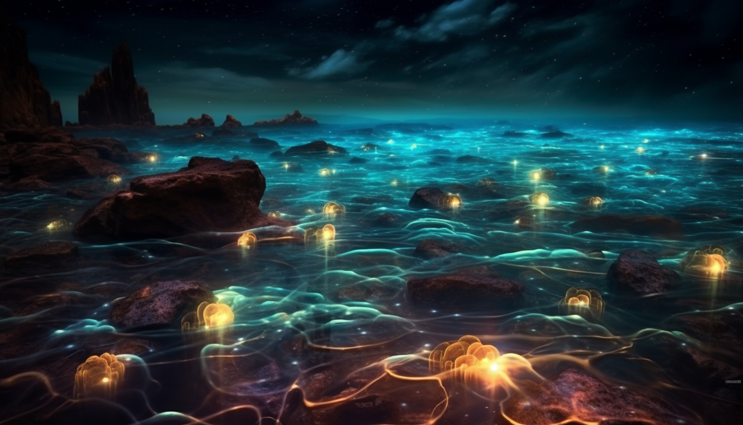 Dazzling bioluminescence in a dark sea.