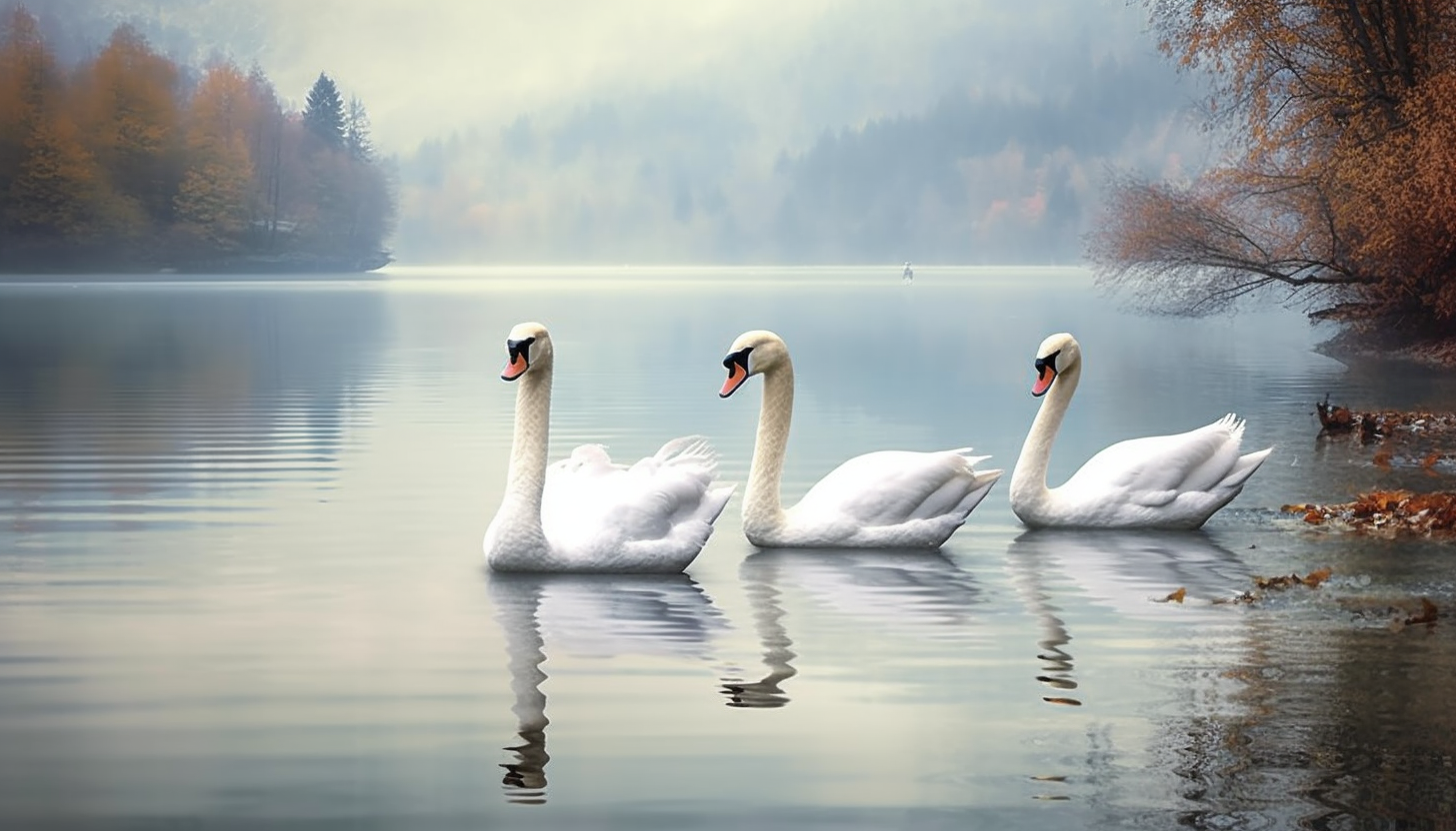 Majestic white swans floating on a serene lake.