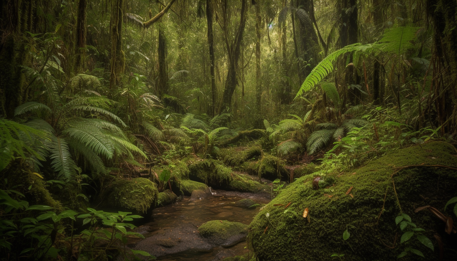 Rainforest scenes featuring dense foliage and unique wildlife.