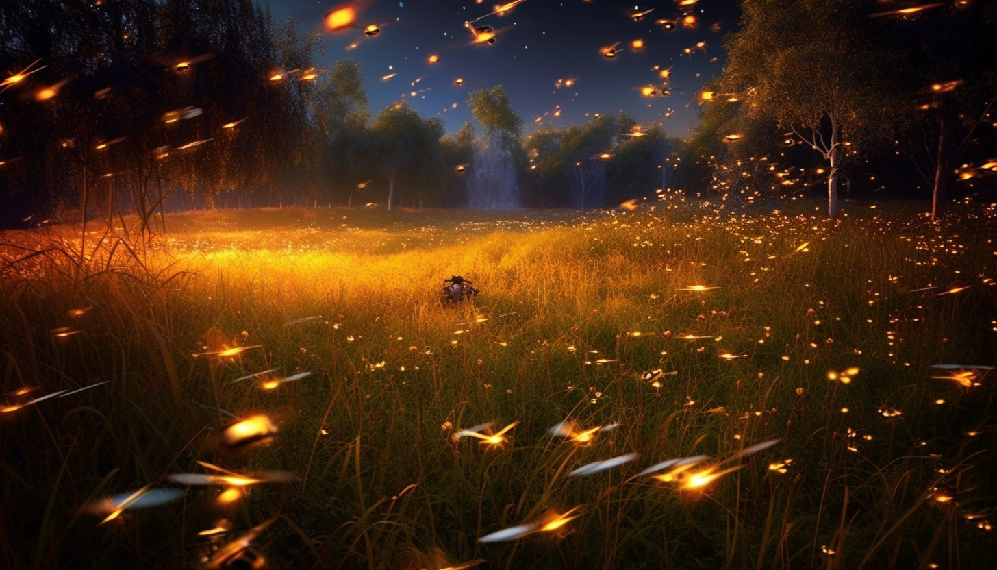 A field of fireflies illuminating the night in a magical display.