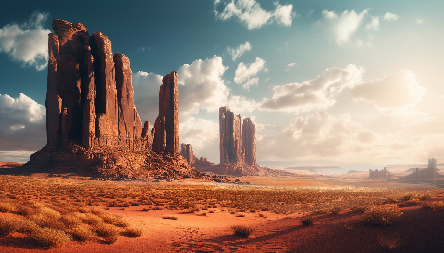 Majestic monoliths standing tall in a desert landscape.