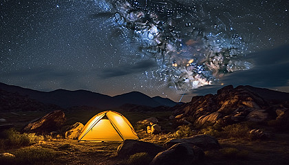 Star-studded night skies over remote, untouched wilderness.