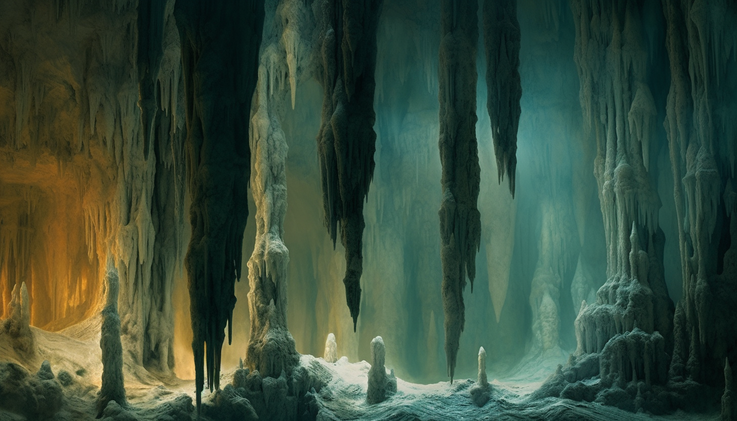 A network of stalactites and stalagmites in a hidden cave.