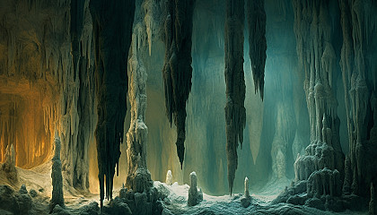 A network of stalactites and stalagmites in a hidden cave.