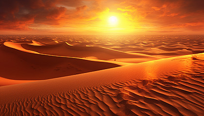 Endless rolling sand dunes under a blazing desert sun.