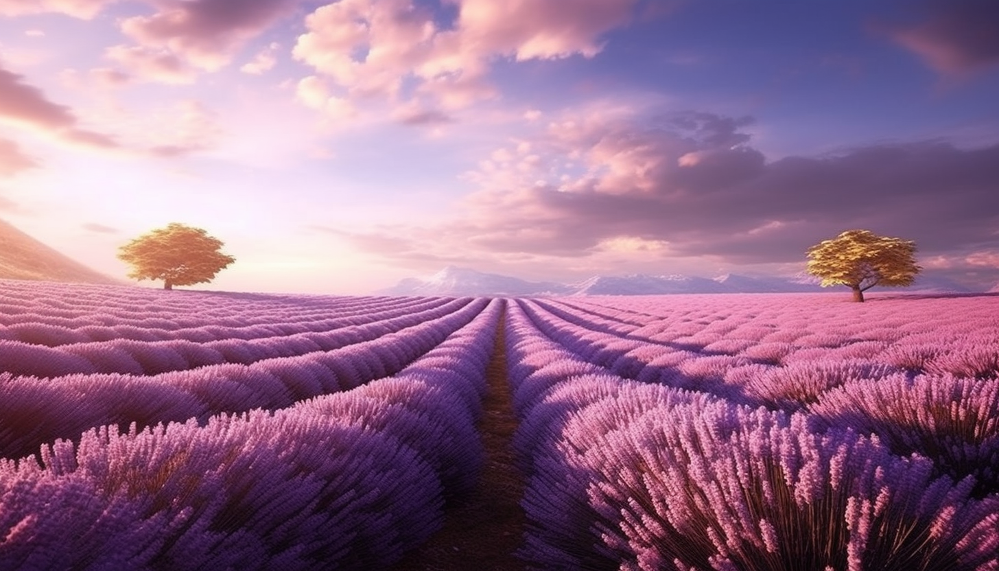 A vibrant field of lavender swaying gently in the wind.