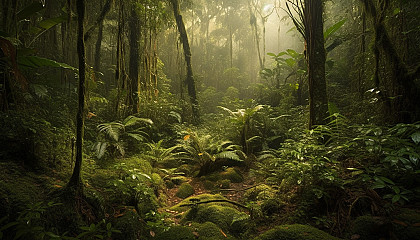 Rainforests teeming with diverse plant life and a symphony of sounds from unseen creatures.