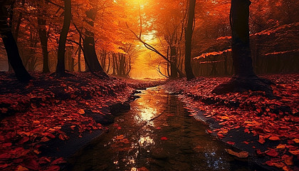 The fiery hues of a forest in autumn.