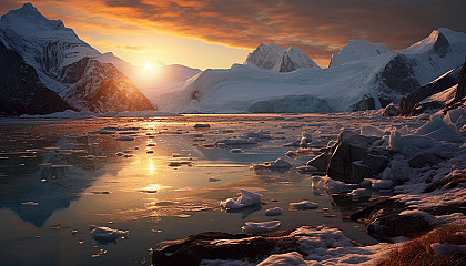 Glaciers glistening in the arctic sunlight.