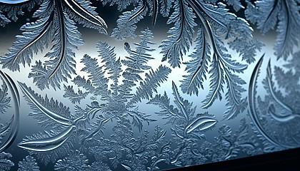 Frost patterns forming intricate designs on a winter window.