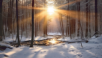 Sunlight breaking through after a winter snowstorm.