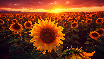 A field of vibrant sunflowers turning towards the sun.