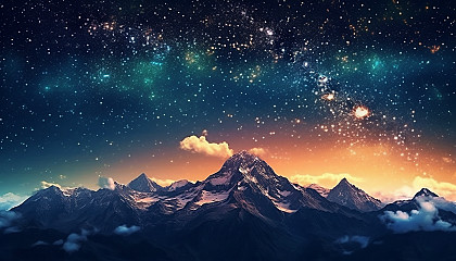 A mountain range silhouetted against a sky filled with stars.