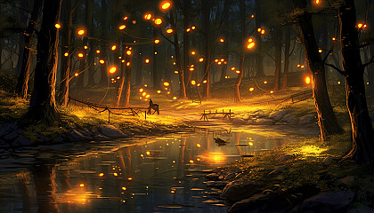 Glowing fireflies lighting up a summer night.