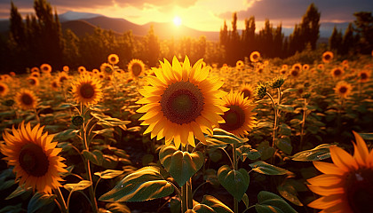 A field of vibrant sunflowers turning towards the sun.