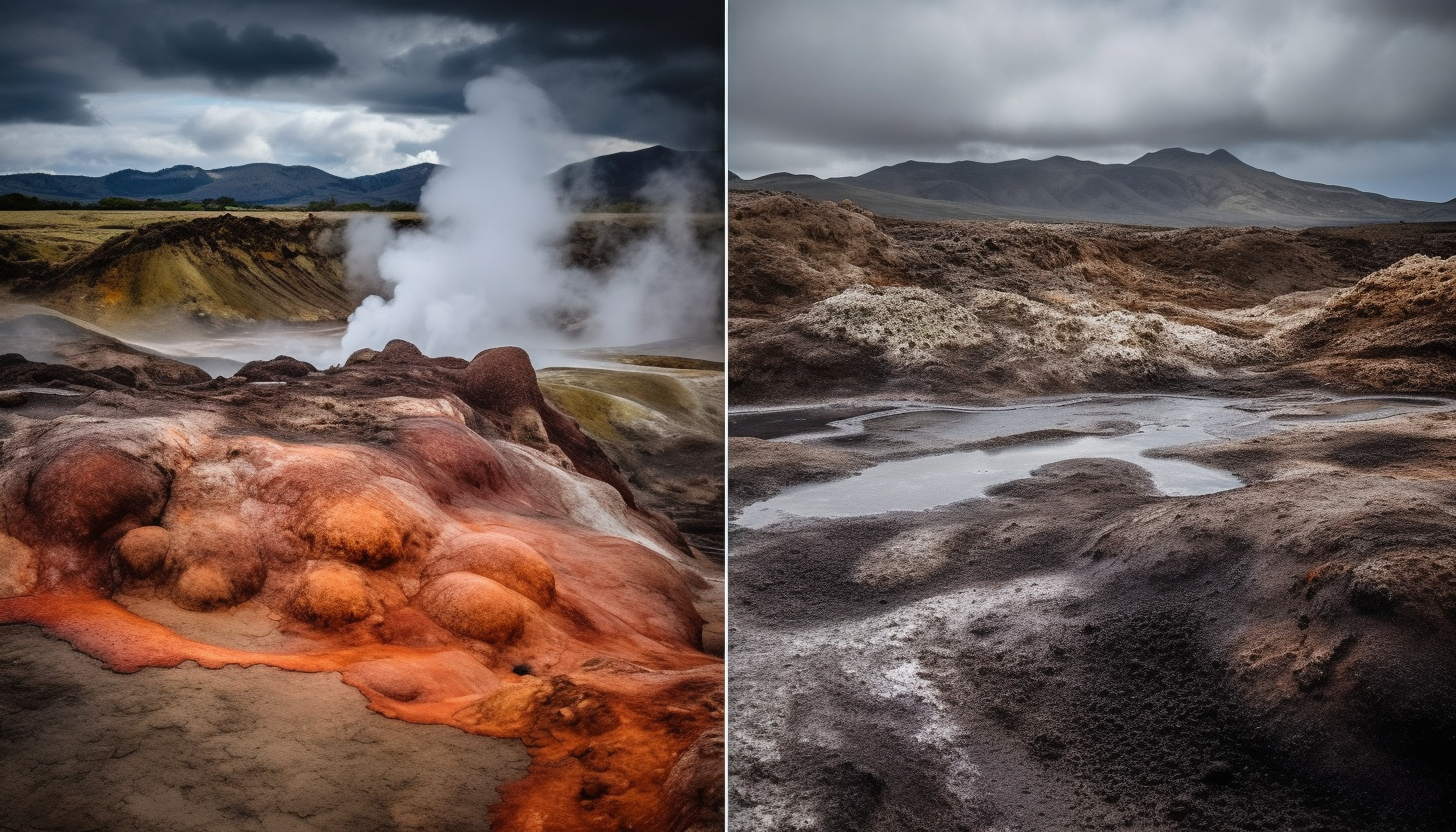 Volcanic landscapes with lava flows, geysers, and unique geological features.