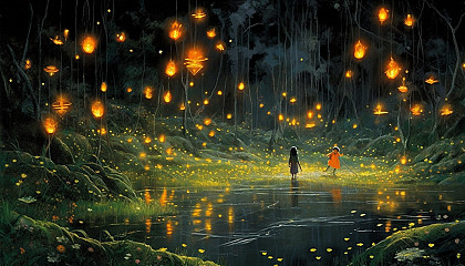 The flickering dance of fireflies in a mid-summer's night.