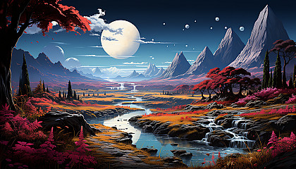 An exoplanet, teeming with alien flora in a vibrant, extraterrestrial landscape.