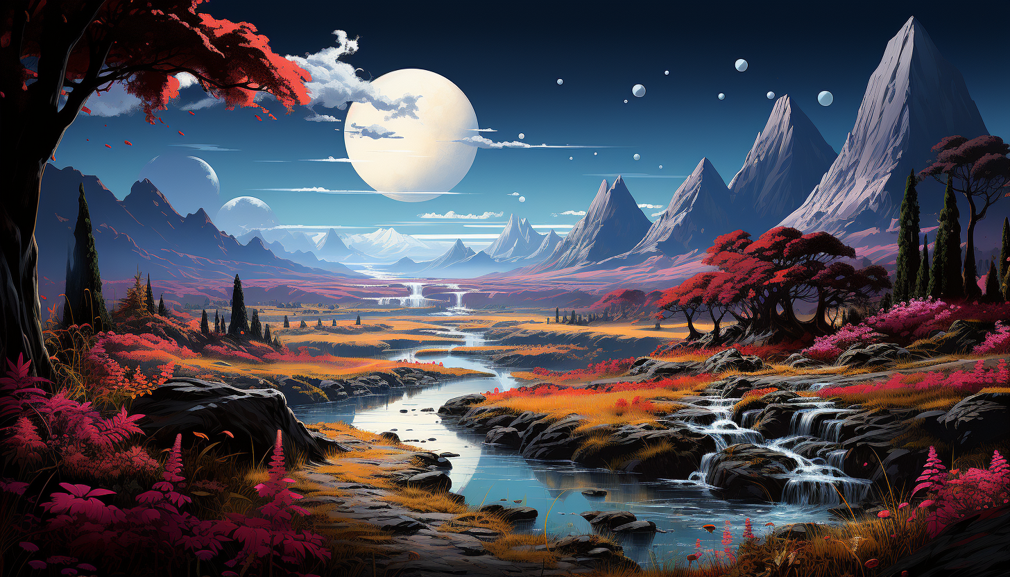 An exoplanet, teeming with alien flora in a vibrant, extraterrestrial landscape.