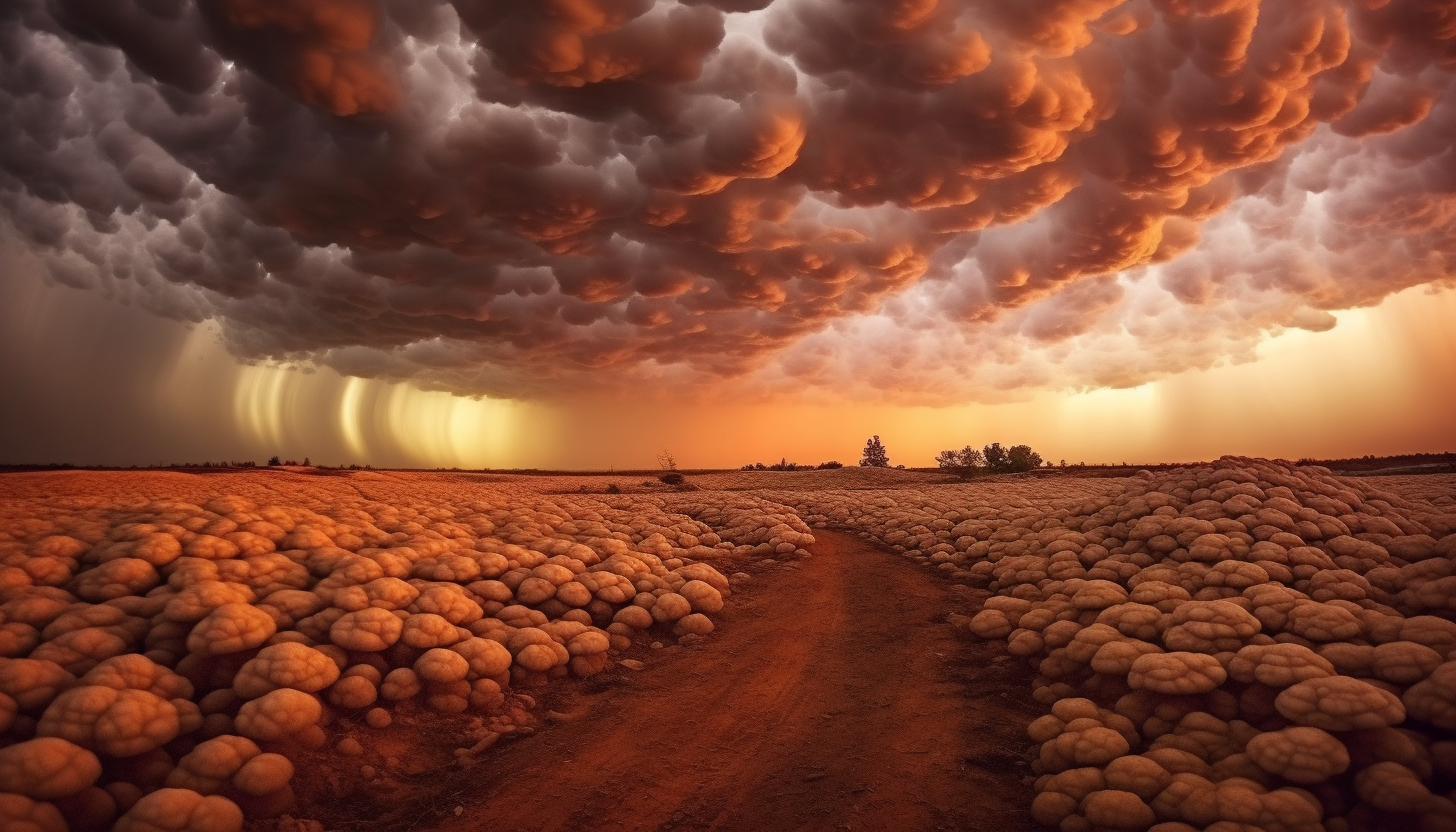 A dramatic sky filled with mammatus clouds after a storm.