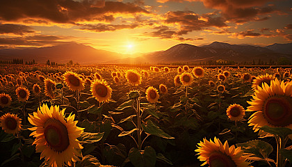 Sunflowers turning towards the sunlight in a vast field.