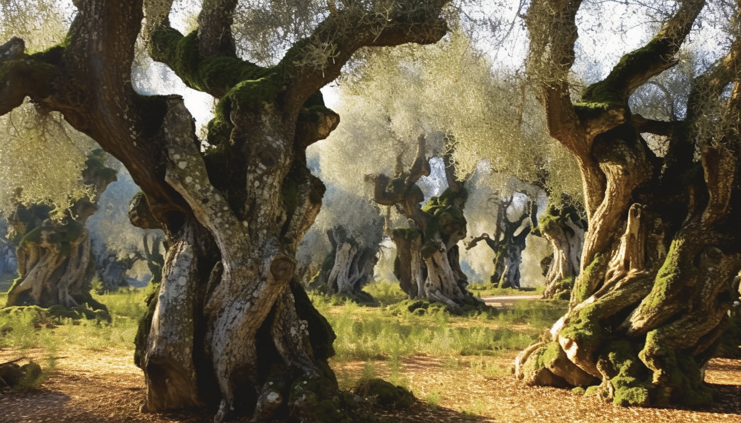 A grove of ancient, gnarled olive trees.