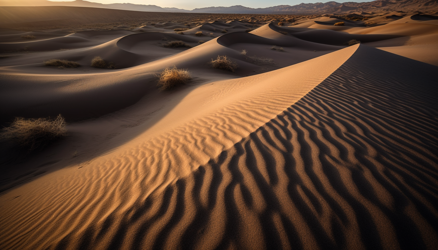 Sand dunes shaped by wind, creating mesmerizing patterns and textures.