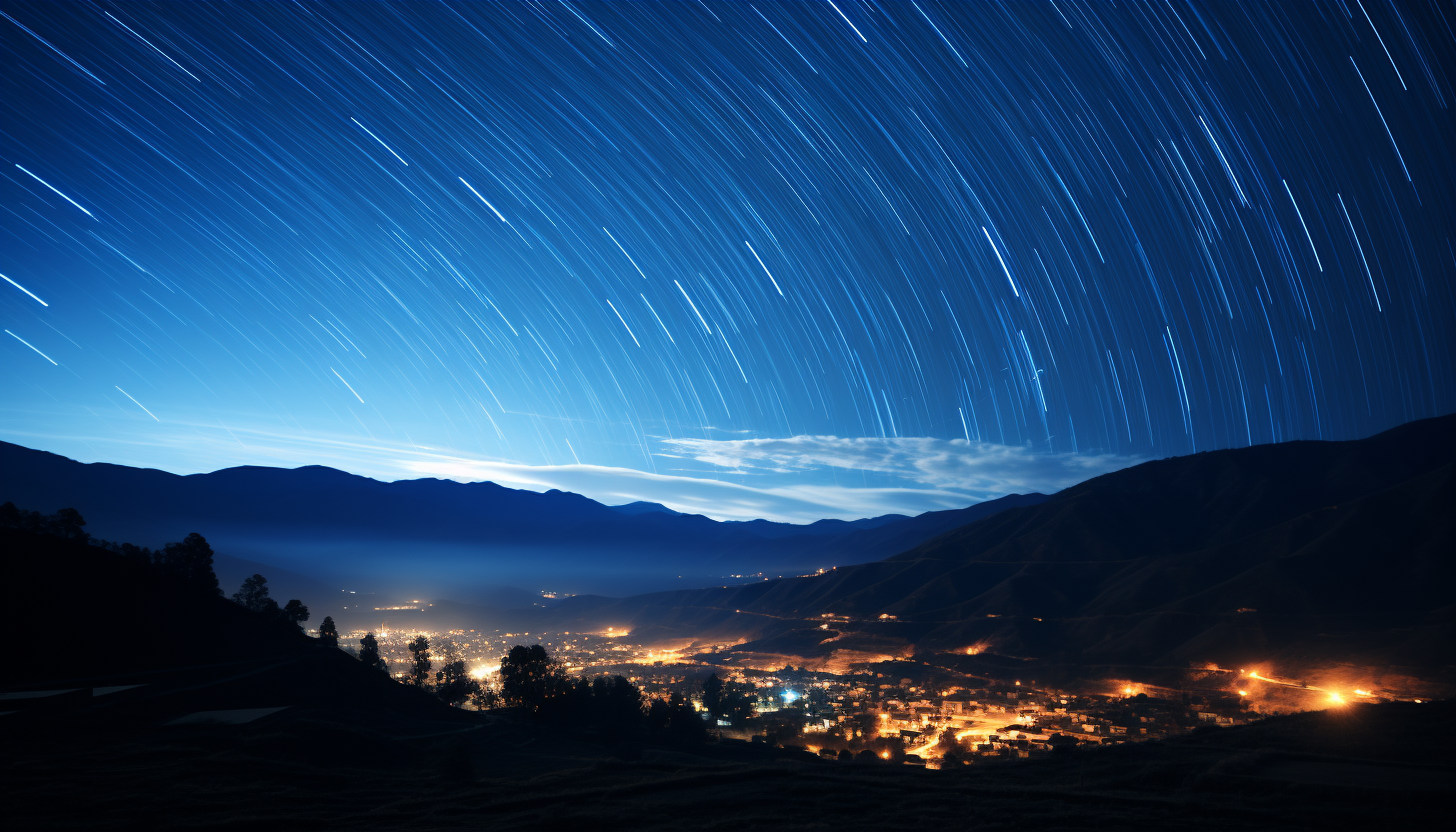 A long exposure shot of star trails circling the North Star.