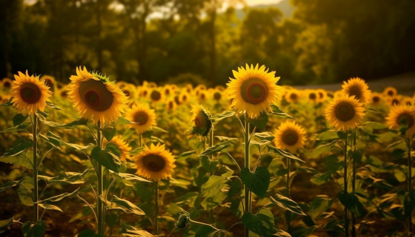 A field of sunflowers turning to face the morning sun.