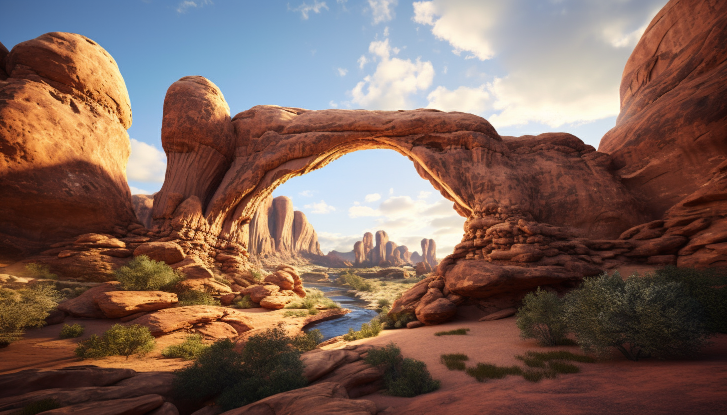 Majestic sandstone arches shaped by wind and water over time.