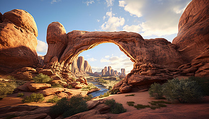 Majestic sandstone arches shaped by wind and water over time.