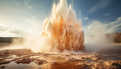 Spectacular display of geyser eruption in a volcanic field.